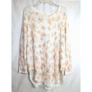 Luna Chic Sweater Coral Turquoise Blue Animal Print Size Large Open Knit